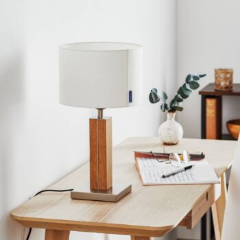 HerzBlut Dana stolná lampa prírodný dub biela 41cm