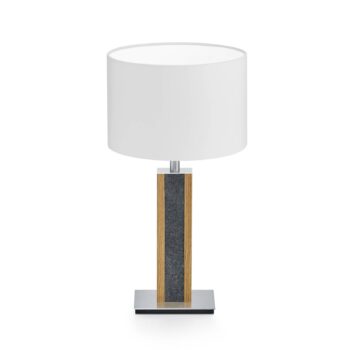 HerzBlut stolová lampa Karl G, okrúhla, drevo/granit, biela, E27