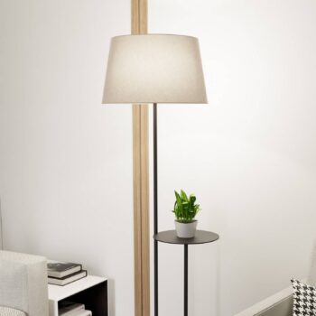 Hotelová stojacia lampa, béžová/čierna, výška 150 cm, látka/kov