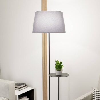 Hotelová stojacia lampa, sivá/čierna, výška 150 cm, látka/kov