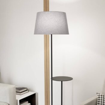 Hotelová stojacia lampa, sivá/čierna, výška 150 cm, látka/kov