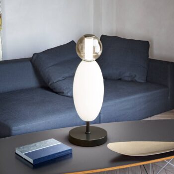 Ideal Lux LED stolová lampa Lumiere, sklo opál/šedá, výška 50 cm