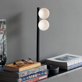 Ideal Lux LED stolová lampa Ping Pong čierna 2 svetlá sklo kov