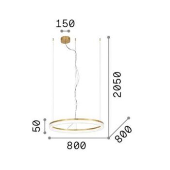 Ideal Lux LED závesná lampa Crown Ø 80 cm, kov mosadznej farby