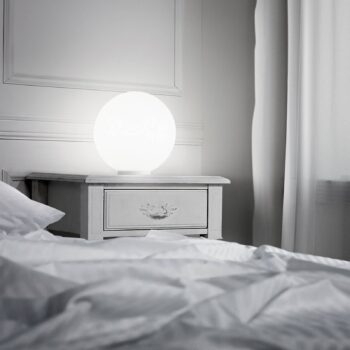 Ideal Lux stolová lampa Mapa, Ø 20 cm, opálové sklo, guľa, E27