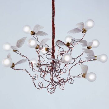 Ingo Maurer Birdie – závesné LED, červený kábel