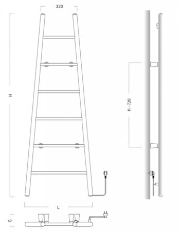 Instalprojekt - Elektrický sušiak ESCADA 1 - Farba radiátora - Čierna matná, Rozmer radiátora - 600 x 1600 mm, výkon 160 W RADESCE131