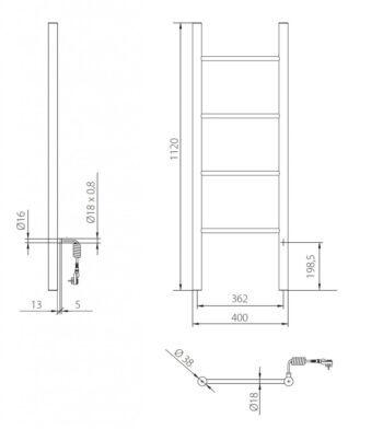 Instalprojekt - Elektrický sušiak PRIMAVERA - Farebnica - C31 čierna matná, Rozmery sušiakov - 500 × 1600 × 88 - 98 mm, 120 W RADPRI501631