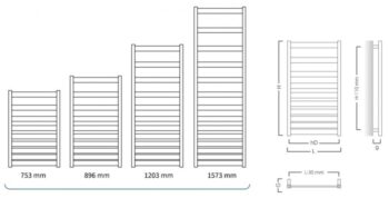 Instalprojekt - Kúpeľňový radiátor Belt - Pripojenie radiátora - Spodná pripojenie, Radiátory - Farebné prevedenie HL - Čierna, Rozmer radiátora HL - 500 × 1573 mm, výkon 581 W RADBEL501631