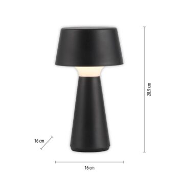 JUST LIGHT. Abera čierna plastová IP54 LED dobíjacia stolná lampa