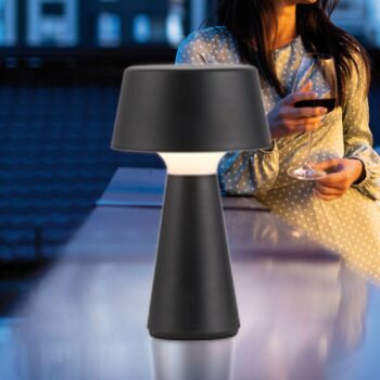 JUST LIGHT. Abera čierna plastová IP54 LED dobíjacia stolná lampa