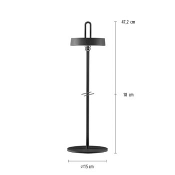 JUST LIGHT. Amag LED dobíjacia stolná lampa, čierna, železo, IP44
