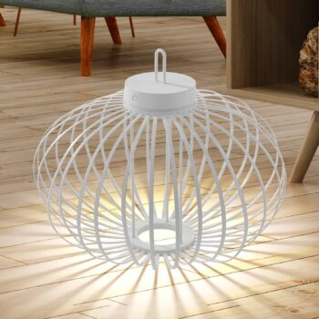 JUST LIGHT. Dobíjacia stolová lampa Akuba LED, biela, 37 cm, bambus
