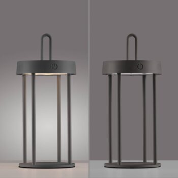JUST LIGHT. LED dobíjacia stolová lampa Anselm čierna 28 cm žehlička