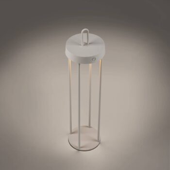 JUST LIGHT. LED dobíjacia stolová lampa Anselm sivo-béžová 50cm žehlička