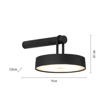 JUST LIGHT. LED dobíjacie nástenné svietidlo Arma, čierny plast IP44