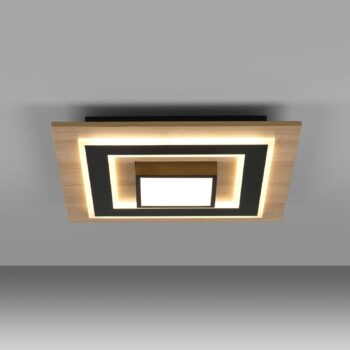 JUST LIGHT. LED stropné svietidlo Tola, hranaté, 2 svetlá, drevo, 3000 K