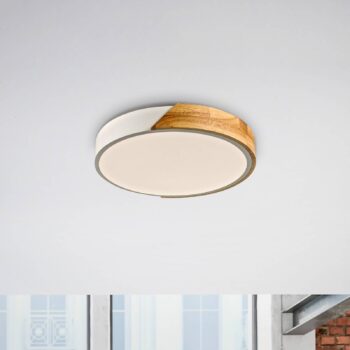 JUST LIGHT. Stropné LED svietidlo Bila, biele, Ø 32 cm, drevo