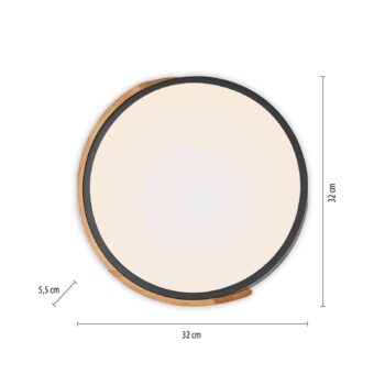 JUST LIGHT. Stropné LED svietidlo Bila, čierne, Ø 32 cm, drevo