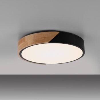 JUST LIGHT. Stropné LED svietidlo Bila, čierne, Ø 32 cm, drevo