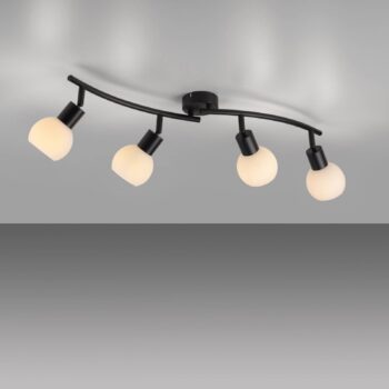 JUST LIGHT. Stropné svietidlo Loki, 4 svetlá, čierna farba, železo, sklo