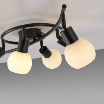 JUST LIGHT. Stropné svietidlo Loki, 6 svetiel, čierna farba, železo, sklo