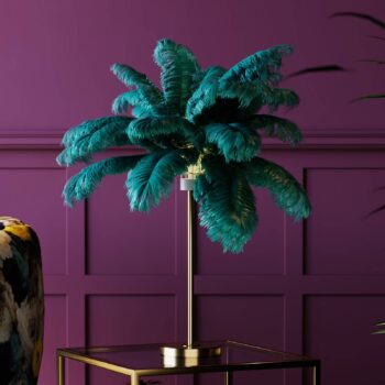 KARE Feather Palm stolová lampa s perím, zelená