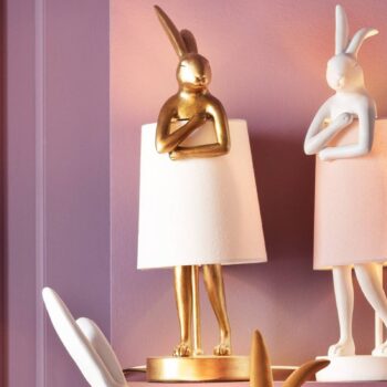 KARE Stolná lampa Animal Rabbit, zlatá/biela, výška 50 cm