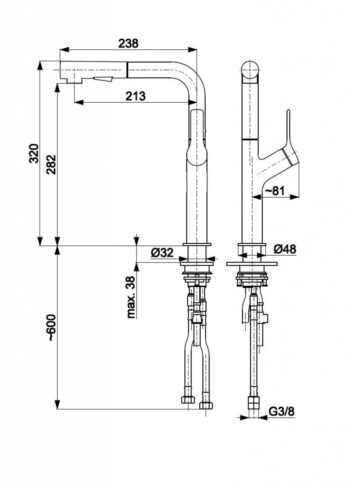 KFA KFA - DUERO DESIGN drezová batéria s otočnou vyťahovacou sprchou a prepínaním, INOX 6623-220-22