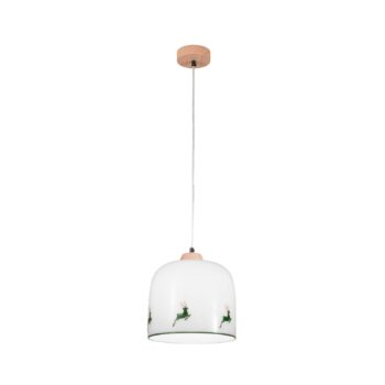 KOLARZ Chalet závesná lampa, biely/zelený jeleň, Ø 25 cm, sklo