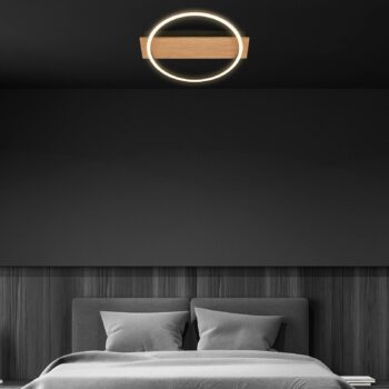 Kada LED stropné svietidlo, Ø 30 cm, drevo, kov, čierna