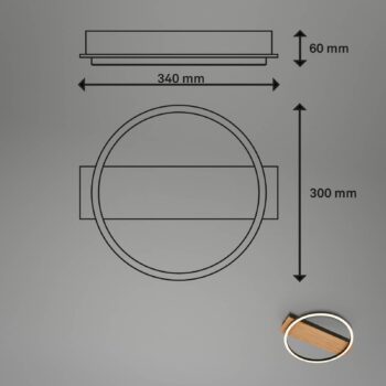 Kada LED stropné svietidlo, Ø 30 cm, drevo, kov, čierna