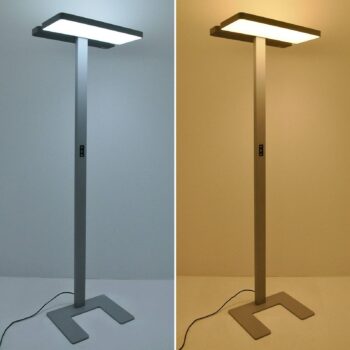 Kancelárska stojacia lampa Arcchio LED Aila, strieborná, senzor denného svetla