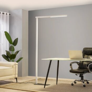Kancelárska stojacia lampa Arcchio LED Tamilo, biela, kov, 194 cm