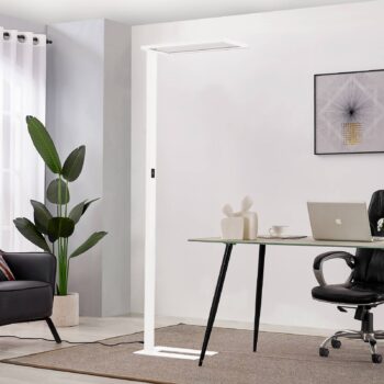 Kancelárska stojacia lampa Prios LED Taronis, biela, 195 cm, stmievateľná