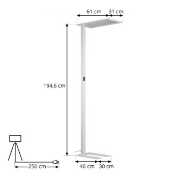 Kancelárska stojacia lampa Prios LED Taronis, biela, 195 cm, stmievateľná