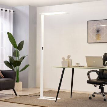 Kancelárska stojacia lampa Prios LED Taronis, biela, 195 cm, stmievateľná
