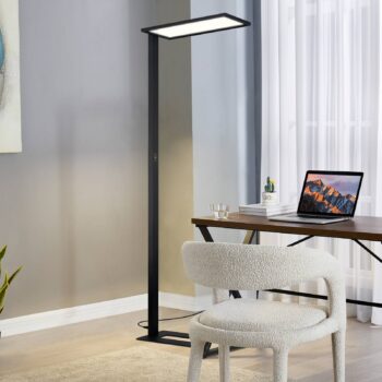 Kancelárska stojacia lampa Prios LED Taronis, čierna, 195 cm, stmievateľná