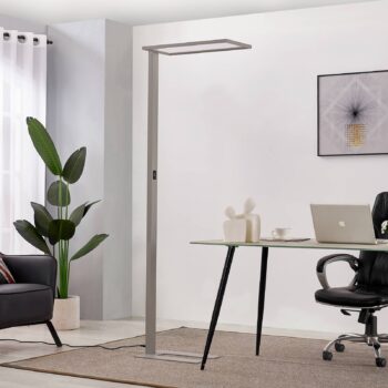 Kancelárska stojacia lampa Prios LED Taronis, strieborná, 195 cm, stmievateľná