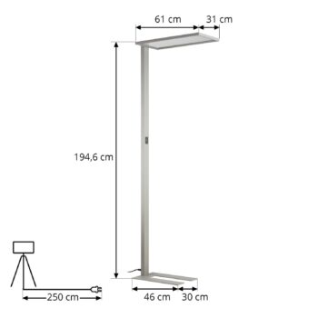 Kancelárska stojacia lampa Prios LED Taronis, strieborná, 195 cm, stmievateľná