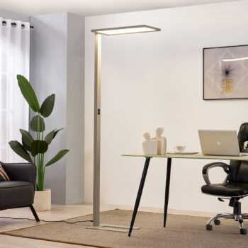 Kancelárska stojacia lampa Prios LED Taronis, strieborná, 195 cm, stmievateľná