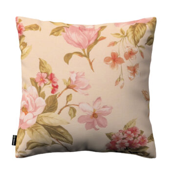 Karin - jednoduchá obliečka, výrazný vzor ružovozelené kvety na ľanovom podklade , 50 x 50 cm, Londres, 143-87