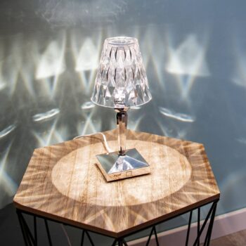 Kartell LED stolová lampa na batérie Batéria, 26 cm, chrómová farba, IP54