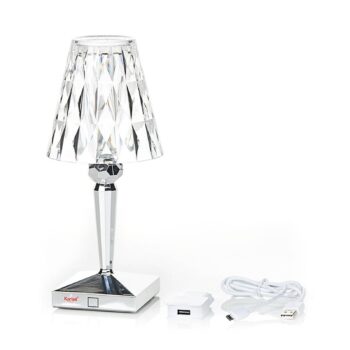 Kartell LED stolová lampa na batérie Batéria, 26 cm, chrómová farba, IP54