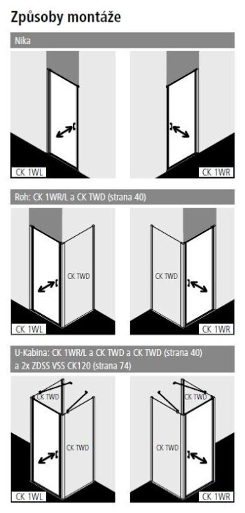Kermi Kyvné dvere Cada XS 1WL 1000x2000 960-1010 STR.LESK číre+Clean CK1WL10020VPK