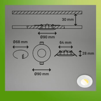 Klira vstavané LED svetlo, biele, Ø 9 cm, IP44, sada 3 ks