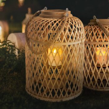 Kôš na solárne svietidlo LED, bambus, výška 38 cm, prírodný
