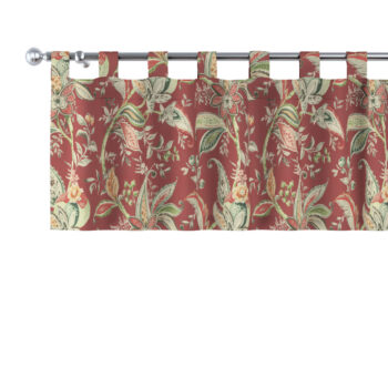 Krátky záves na pútkach, kvetinové vzory na pozadí z tehlovo-červenom podklade, 390 x 40 cm, Gardenia, 142-12