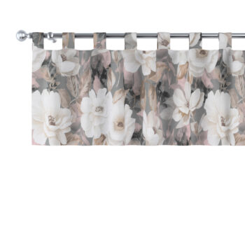 Krátky záves na pútkach, svetlé kvety na sivom podklade so svetlo ružovou a béžovou, 390 x 40 cm, Gardenia, 142-13