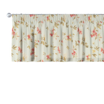 Krátky záves na riasiacej páske, jemné ružovozelené kvety na zelenkavomodrom podklade, 260 x 40 cm, Londres, 143-89